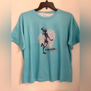 Aqua Graphic Tee with Heart Skeleton